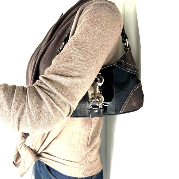 COACH Hampton 10287 Black Signature Multi Textures Mini Shoulder Bag Very Rare - Picture 2 of 9